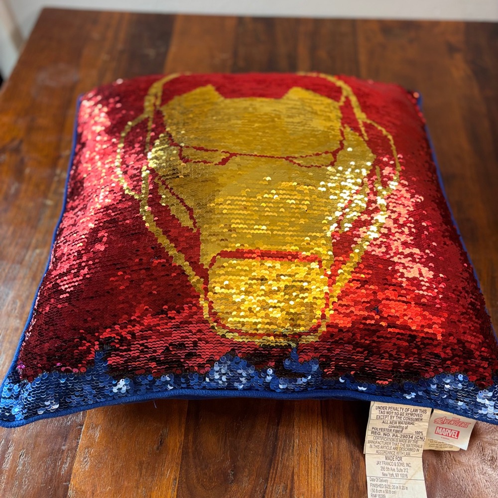 Marvel Avengers Reversible Sequin Pillow Iron Man Captain America 20x20‎ Retired